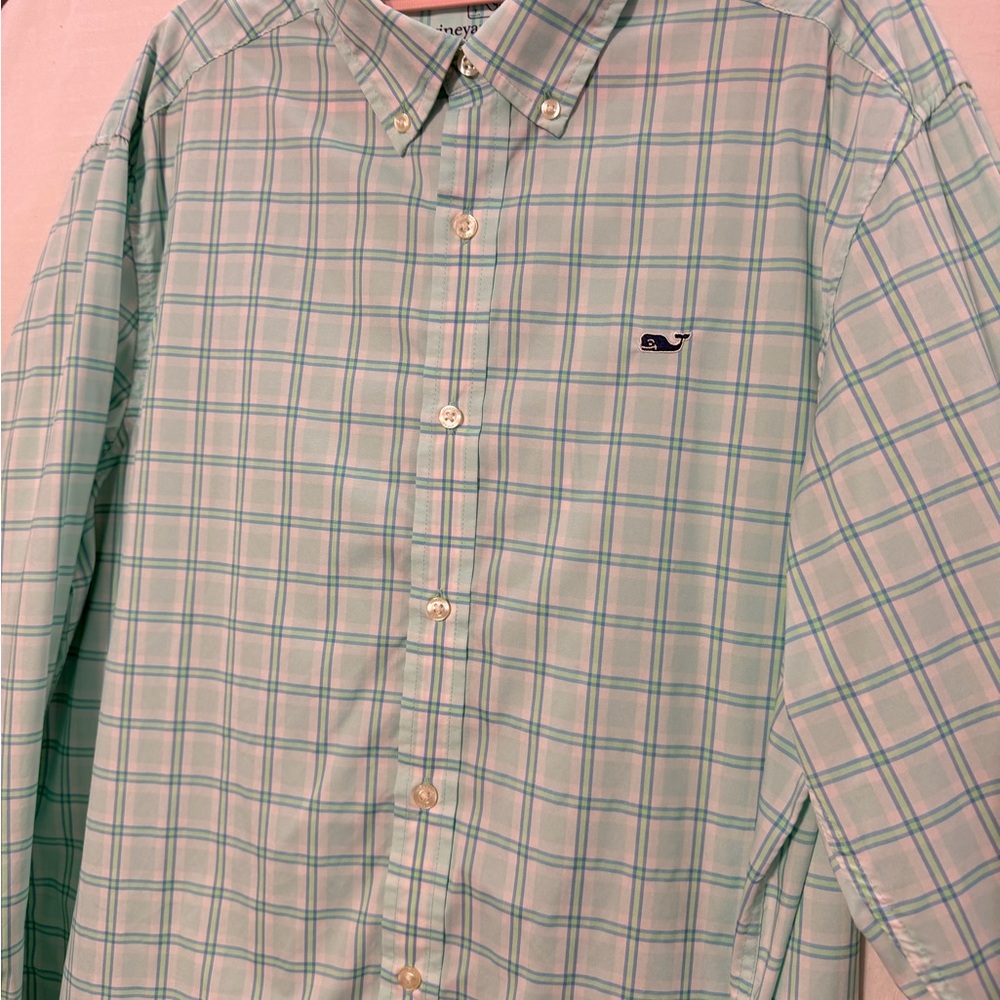 Vineyard Vines Performance Whale Shirt Men’s L Mint Plaid Button Down - Picture 8 of 9